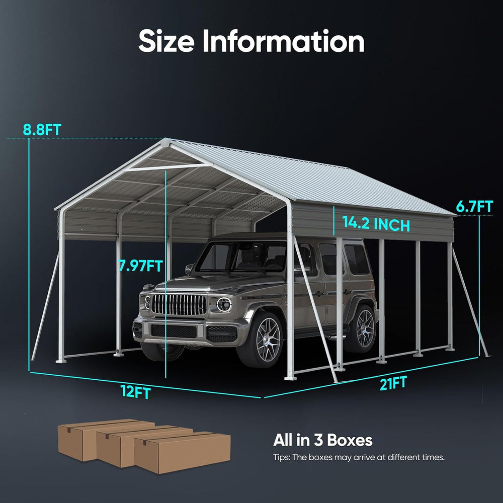 Quictent 12x21 FT Heavy Duty Metal Carport, Galvanized Steel Hard Top SUV/Tru...