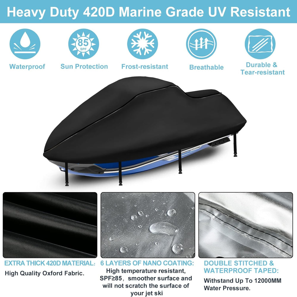 Jet Ski Cover Waterproof,Upgraded Heavy Duty 420D Jet ski Covers with 2 Air V...