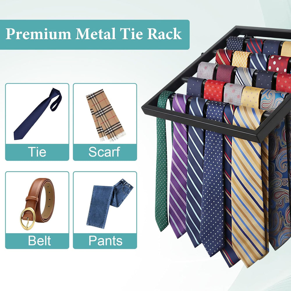 Wall Mounted Tie Rack Organizer, Metal Tie Rack Holds Up to 58 Ties, Adjustab...