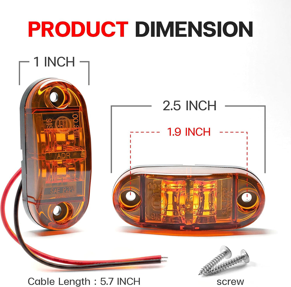100 Pcs of 2.5 Inch Oval Amber Light 8LED Super Bright LED Trailer Lights Kit...