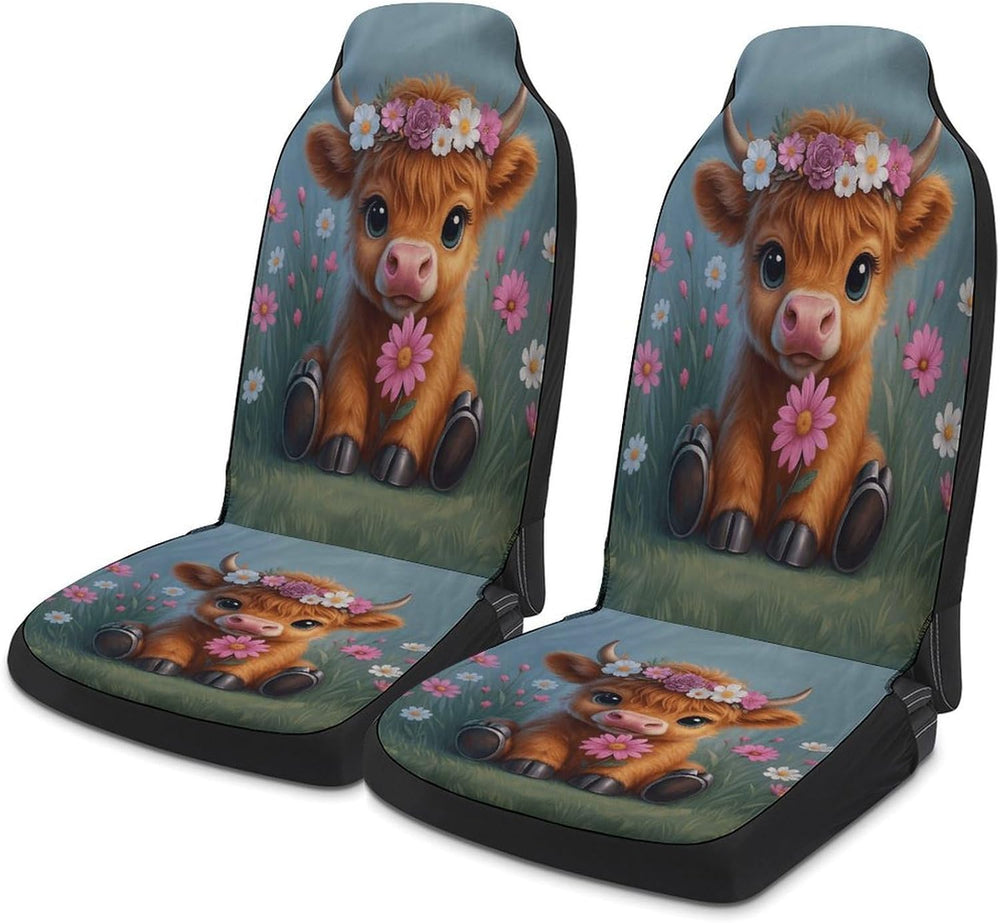 Highland Cow Pattern Car Seat Covers, Trendy Universal Car Seat Protector Ful...