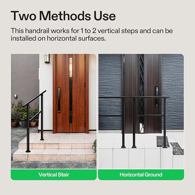 VIVOSUN Outdoor Handrail, 2 Step Stair Handrail, Wrought Mattle Iron Handrail