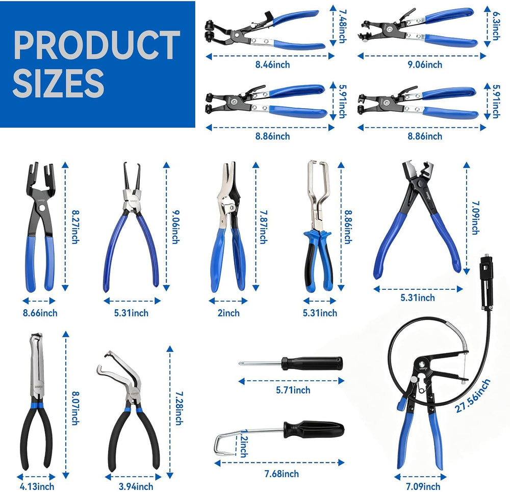 DISEN 14 PCS Hose Clamp Pliers & Fuel Line Electrical Disconnect Tool Set