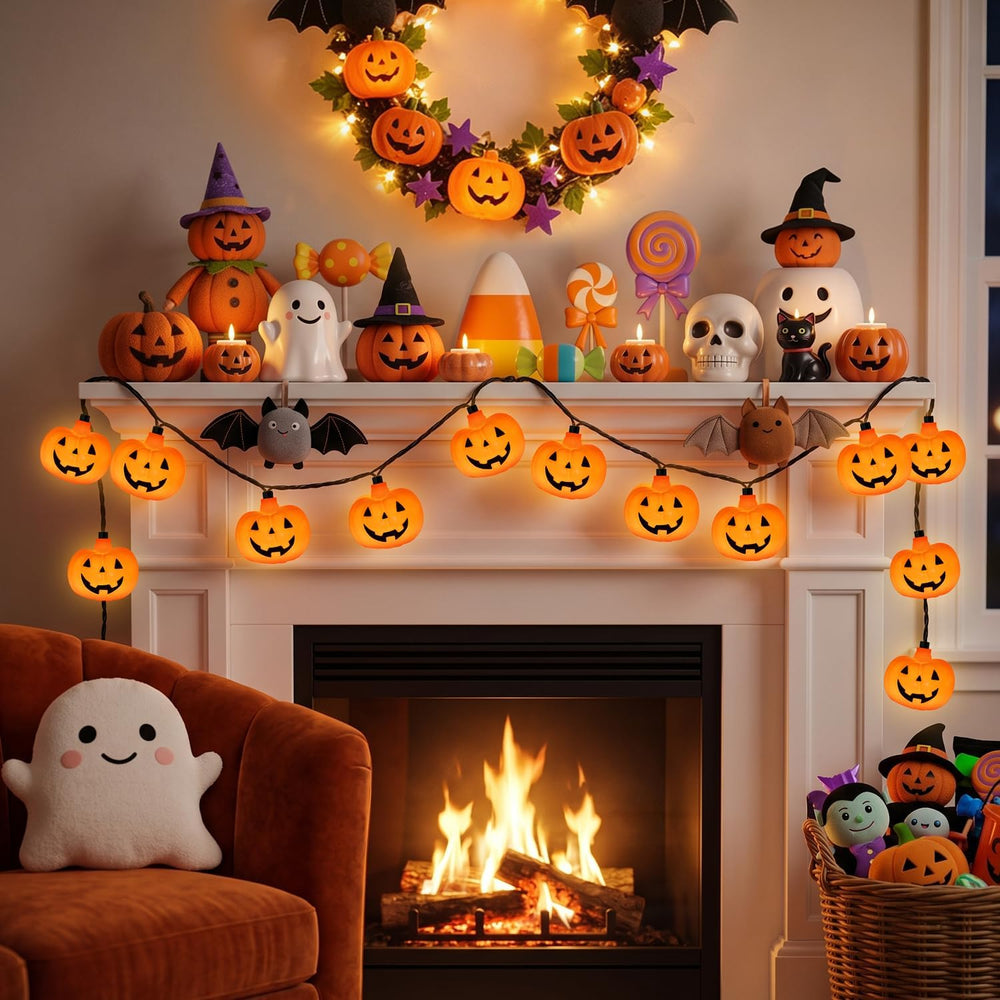 12Ft Halloween String Lights Plug in with 20 LED Pumpkin Lantern Lights, Nove...