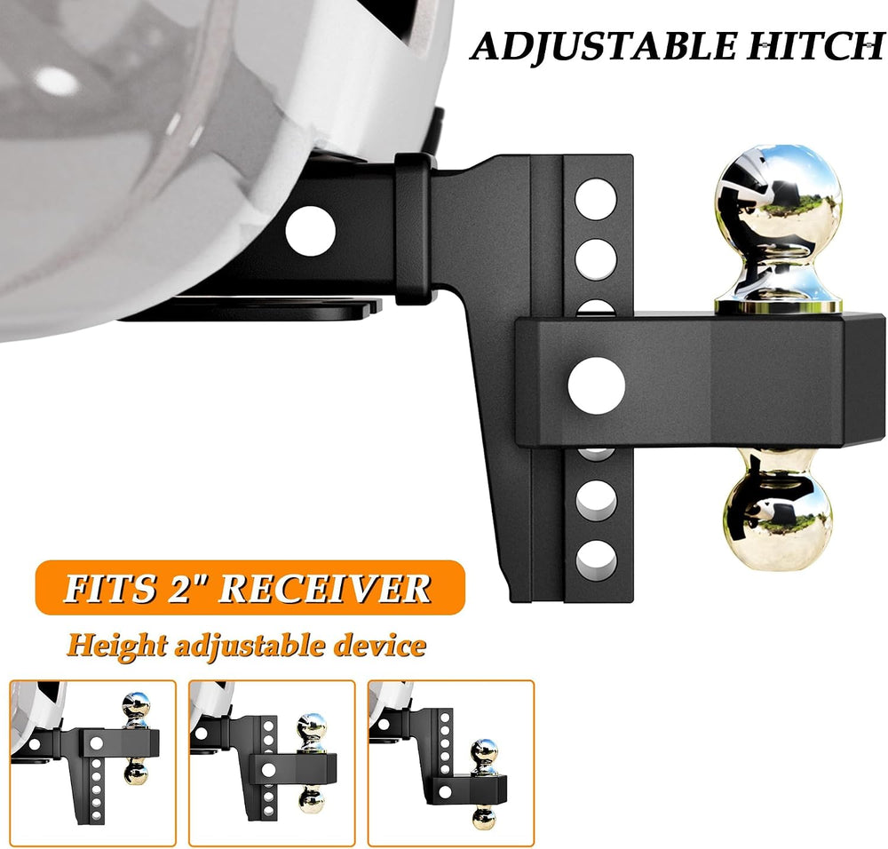 Adjustable Trailer Hitch - Fits 2 Inch Receiver Only, 6 Inch Drop/Rise Alumin...