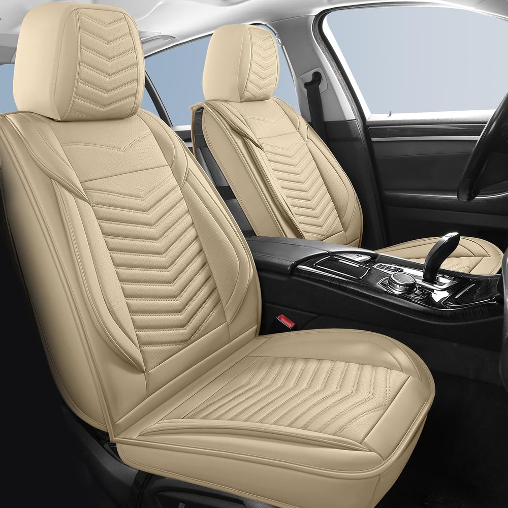 Nappa Leather Car Seat Covers Front Seats, Beige Car seat Protector, Waterpro...