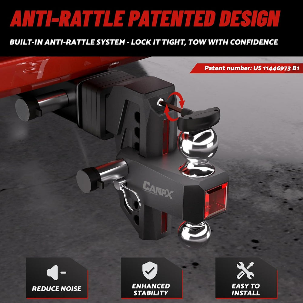 Adjustable Trailer Hitch Fits 2.5" Receiver, 7-Inch Drop/Rise, Aluminum