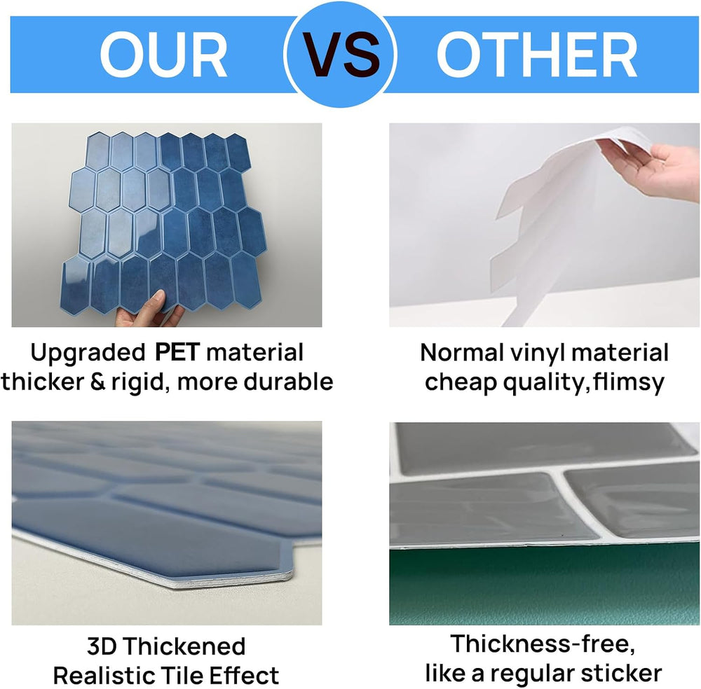 Peel and Stick Tile for Kitchen, Thicker Design 3D Self -Adhesive Long Hexago...