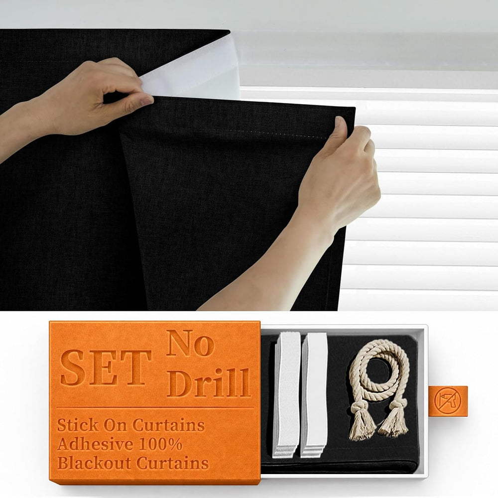 100% Blackout Adhesive Blackout Curtains- Self Stick Shades Window Blinds Cur...