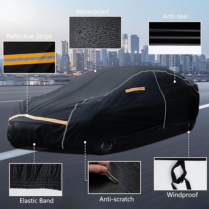Car Cover Waterproof All Weather, 6 Layers Car Covers