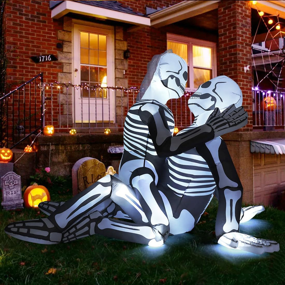 GOOSH 6.5 FT Long Halloween Inflatables Skeleton Outdoor Decorations Blow Up ...