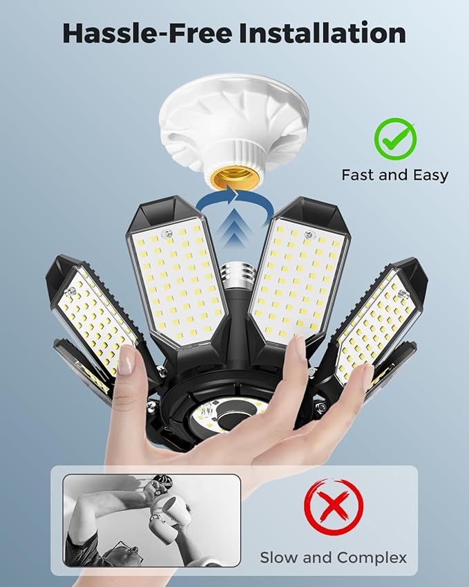 Adiding LED Garage Ceiling Lights 2 Pack w/ 8+1 Adjustable Panel, Super Bright