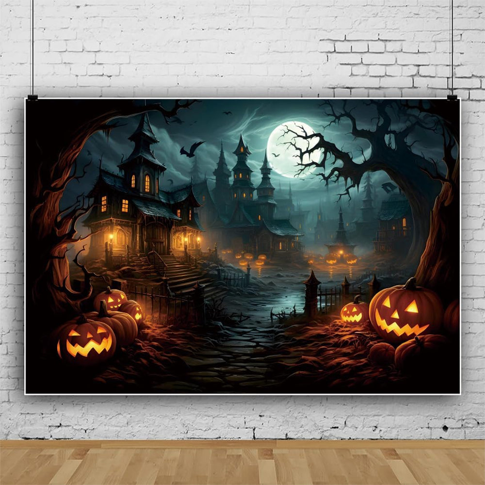 Leowefowa 12x8ft Halloween Photography Backdrop Horror Moon Night Pumpkin Lan...