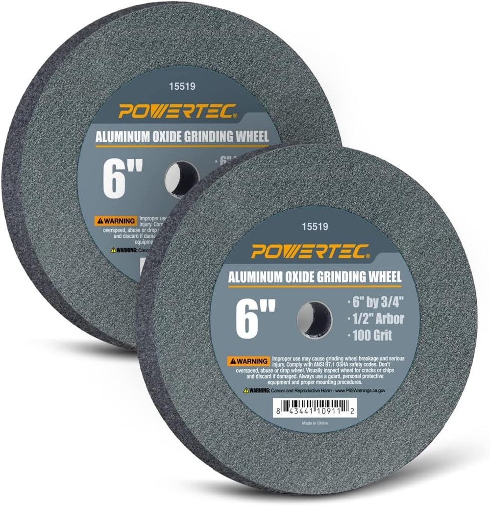 POWERTEC Bench Grinder Wheel, 6 Inch Grinding Wheel 100 Grit, Aluminum Oxide,...