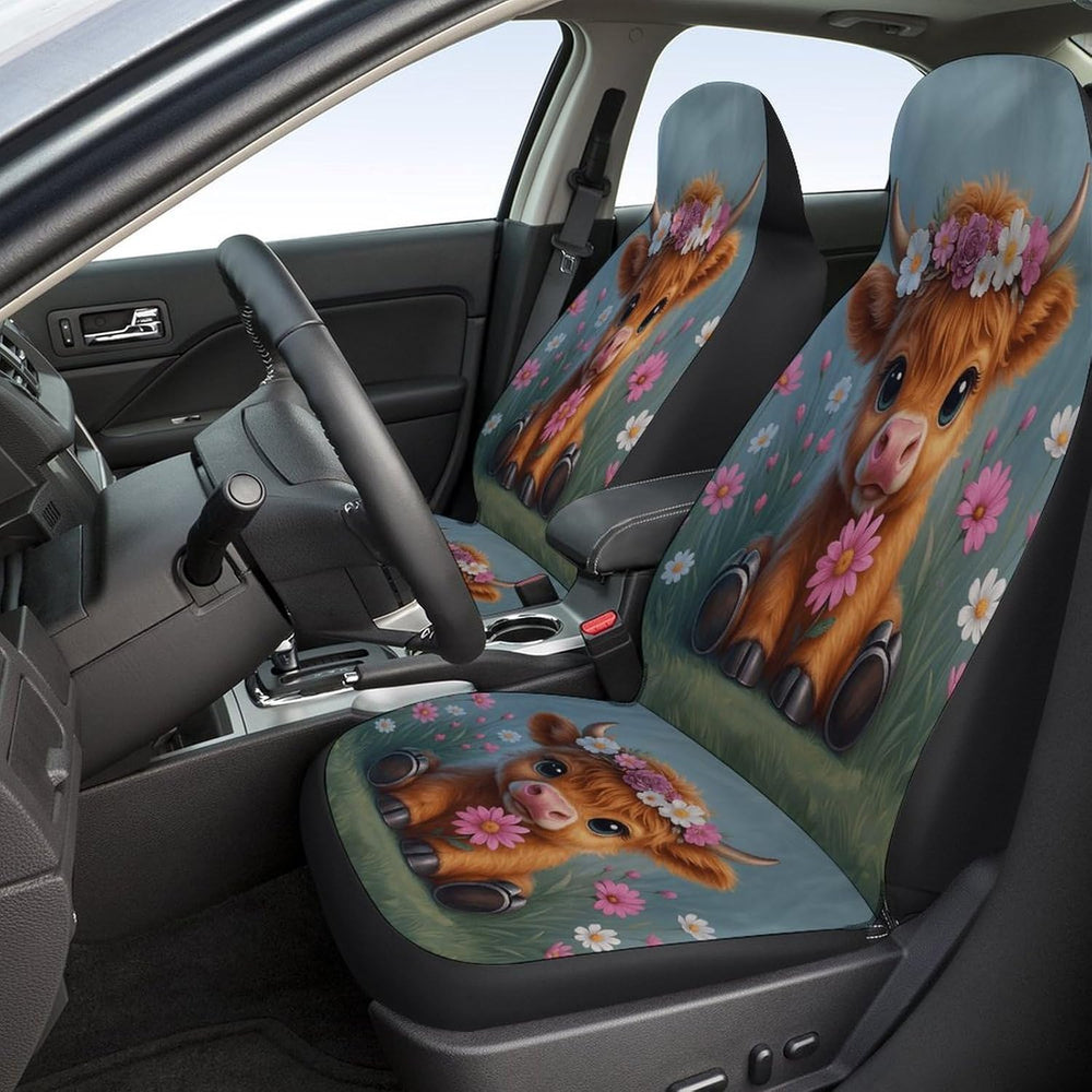 Highland Cow Pattern Car Seat Covers, Trendy Universal Car Seat Protector Ful...
