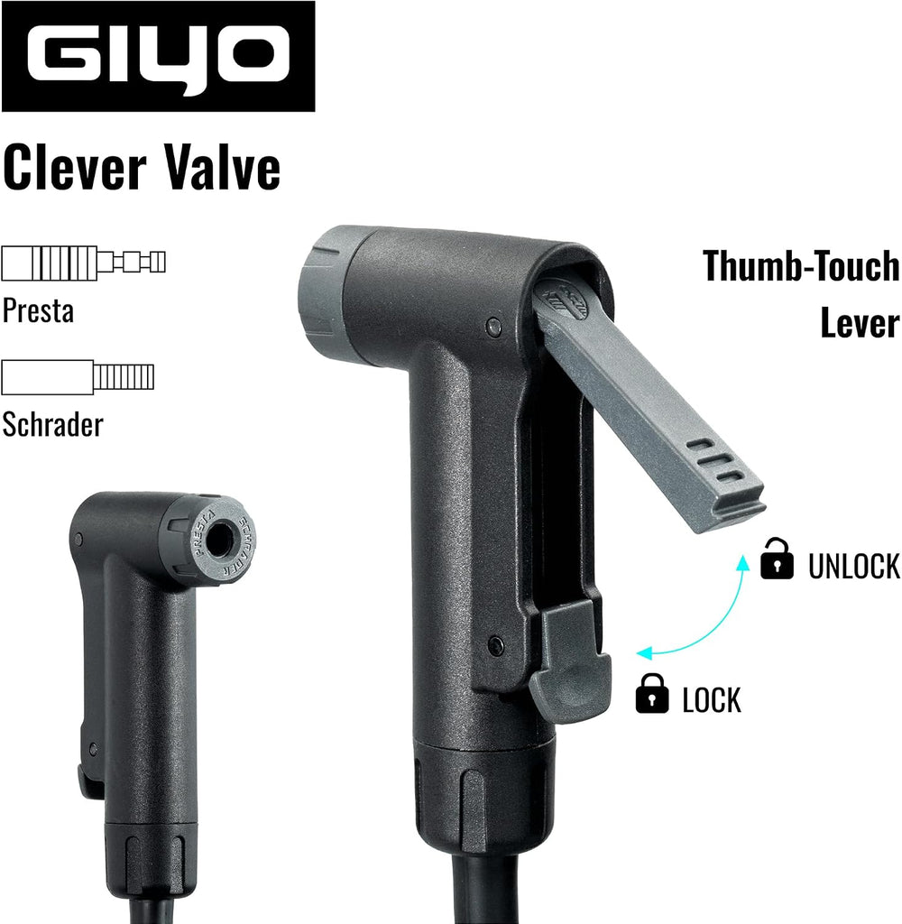 GIYO Bike Floor Pump - 3" Dual Scale Gauge - Road & MTB | One Handed...