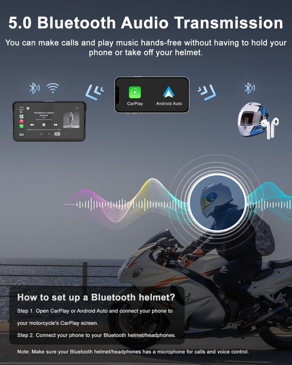2K Motorcycle Dash Cam Front and Rear, 6" Carplay & Android Auto Screen
