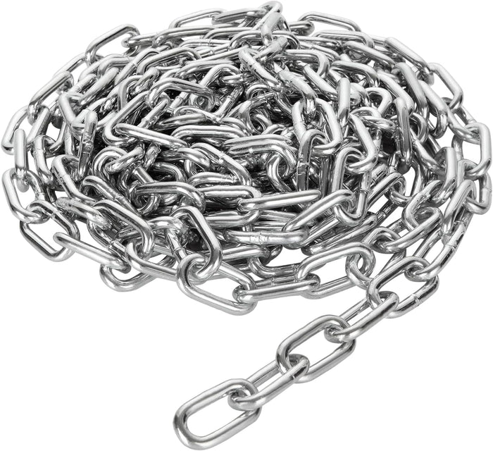 WOPPLXY 19.6ft (6 m) Length Galvanized Steel Chain, 0.23 Inch(6 mm) Heavy Duty Coil Chain, Stainless Steel Link Chain for Home Outdoor Fence Gate, Garage Doors, Swing Chain, Bicycle Security Lock