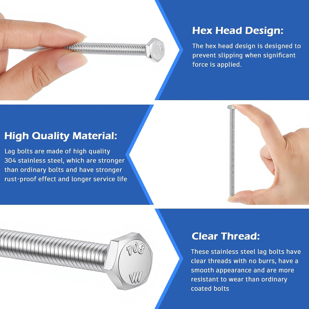 Zonon 50 Pcs 1/4-20 x 4 Hex Head Screw Bolt, Silver