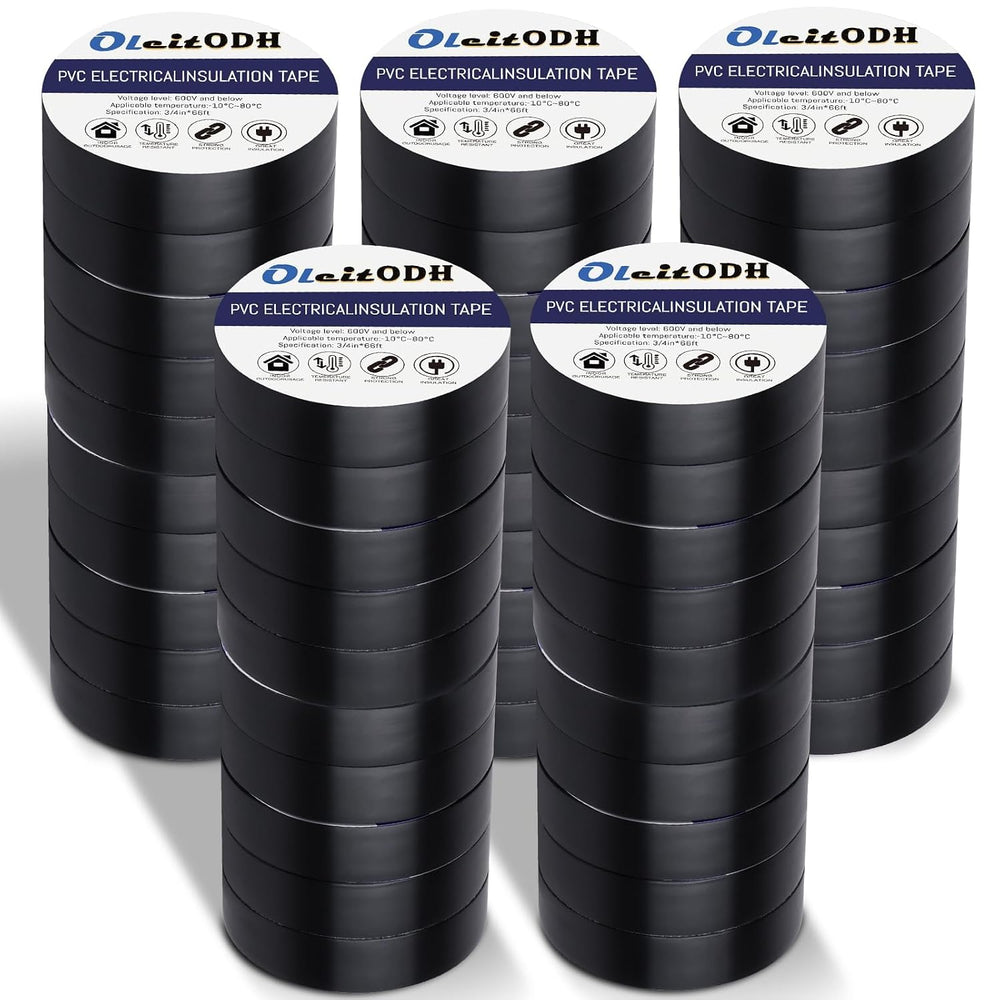 Black Electrical Tape Bulk 50 Pack 3/4 Inch x 66FT Vinyl Tape