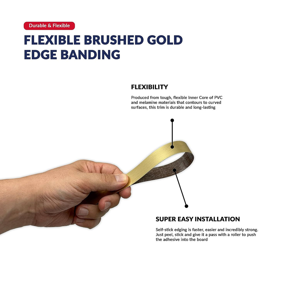 Brushed Gold PVC 5/8 inch x 50 ft Edge Banding Peel Stick Tape Adhesive Metal...