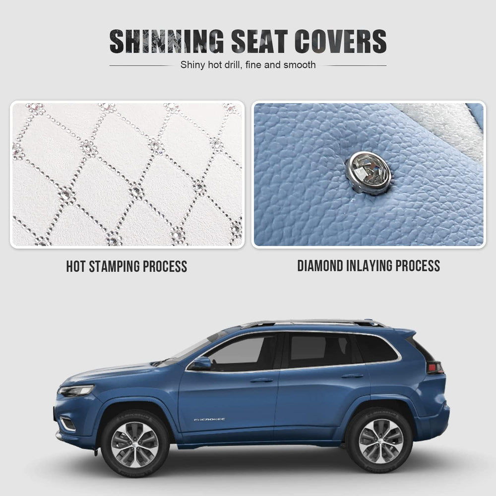 Front Seat Covers for Women Waterproof Leather with Bling Diamond, Blue