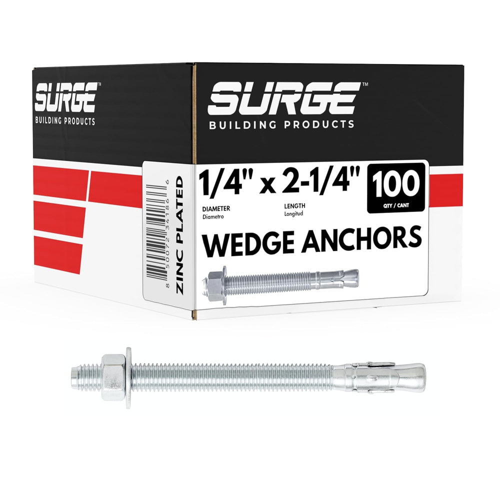 1/4" x 2-1/4" Zinc-Plated Wedge Anchors for Concrete & Cement (...