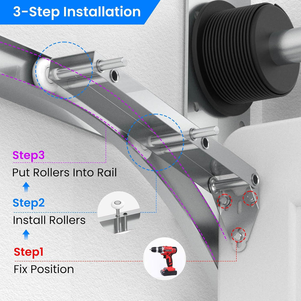 1 Pair Garage Door Quick Turn Top Fixture Brackets with 4 Nylon Rollers, Heav...