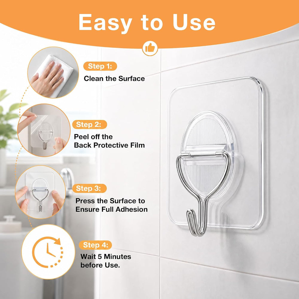 Clear Adhesive Wall Hooks Heavy Duty Hanging Sticky-100 Pack