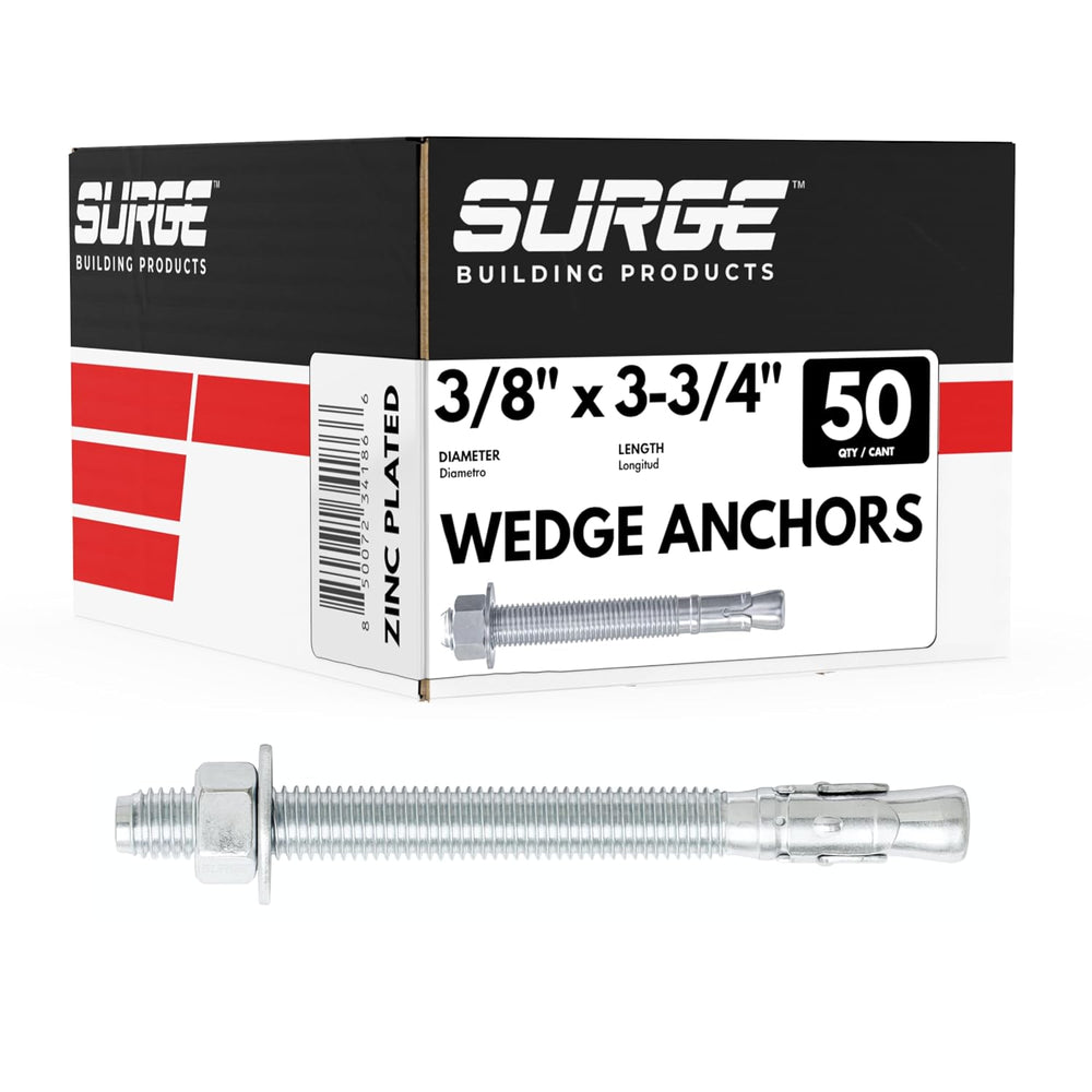 3/8" x 3-3/4" Zinc-Plated Wedge Anchors for Concrete & Cement (...