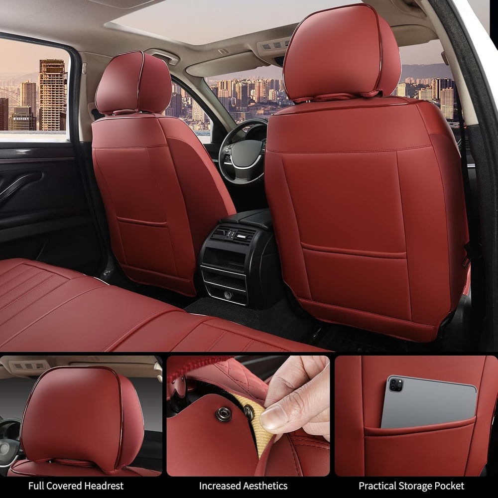 Red Car Seat Covers Full Set, Universal Leather Seat Cover for Cars 5 Seats, ...