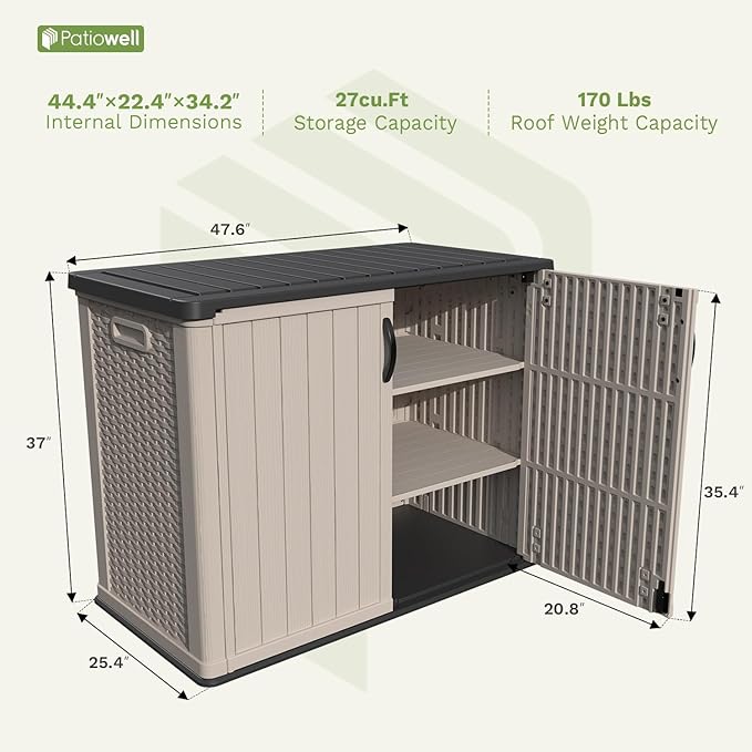 Patiowell 26 cu.ft Plastic Outdoor Storage Shed, Lockable Waterproof Resin