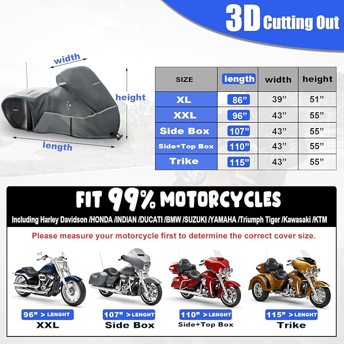 Motorcycle Cover LI LIBZAKI 600D Heavy Duty Storage All Season Universal