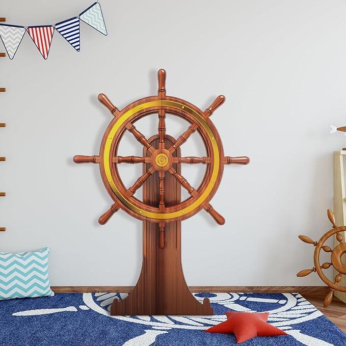 4 Feet Pirate Nautical Party Decorations Halloween Ship Wheel Cardboard Cutou...