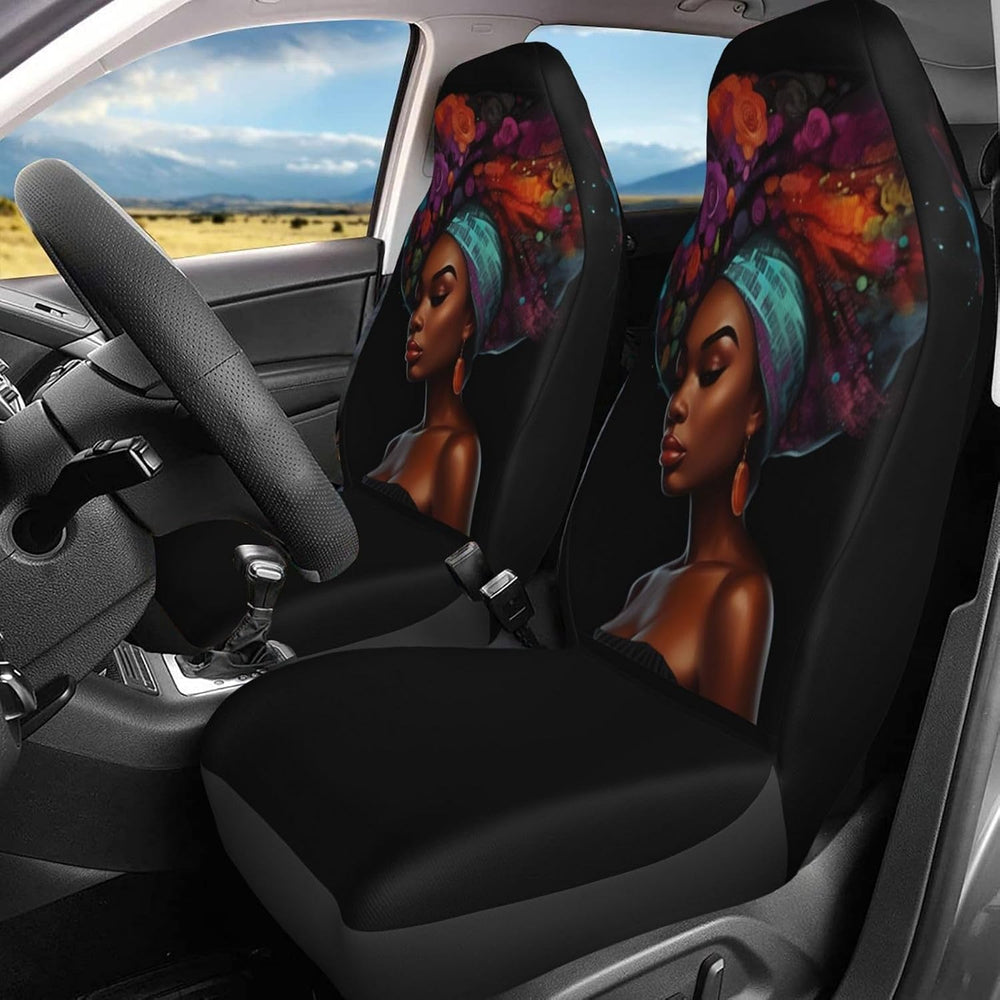 Delerain Car Seat Covers Set 2Pcs, Black African Women Glitter Universal Fron...