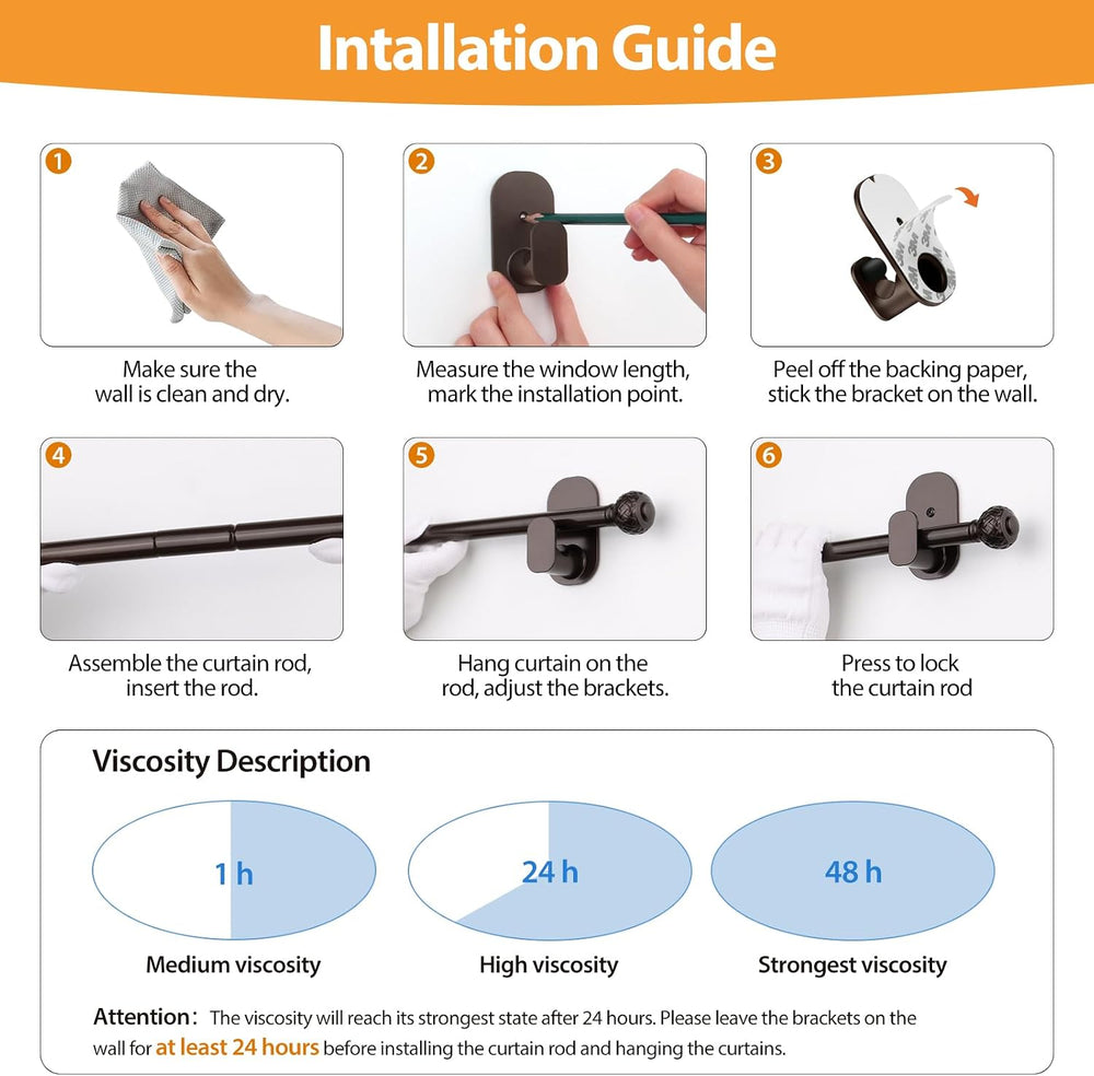 Curtain Rods No Drilling for Windows, 32-58 In, Bronze, 2 Pack