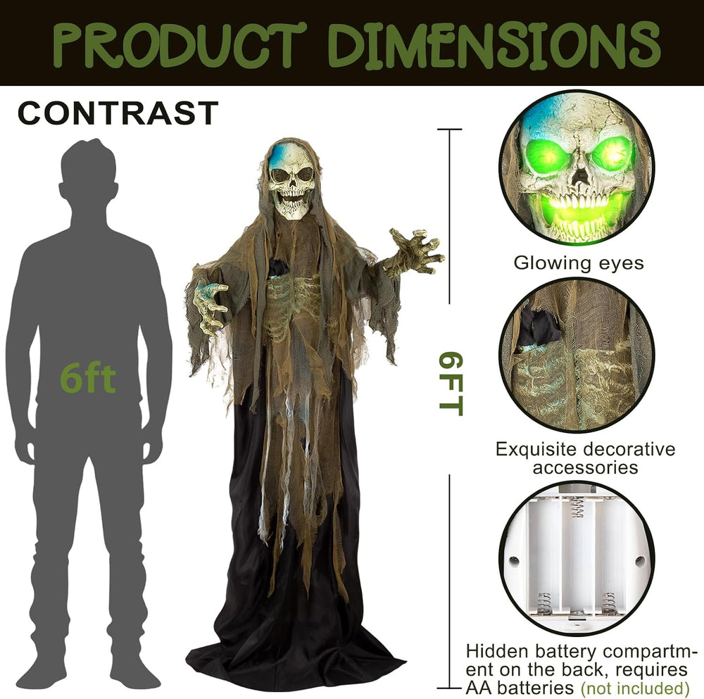 72” Halloween Animatronics Standing Skeleton with Sound & Touch Activated