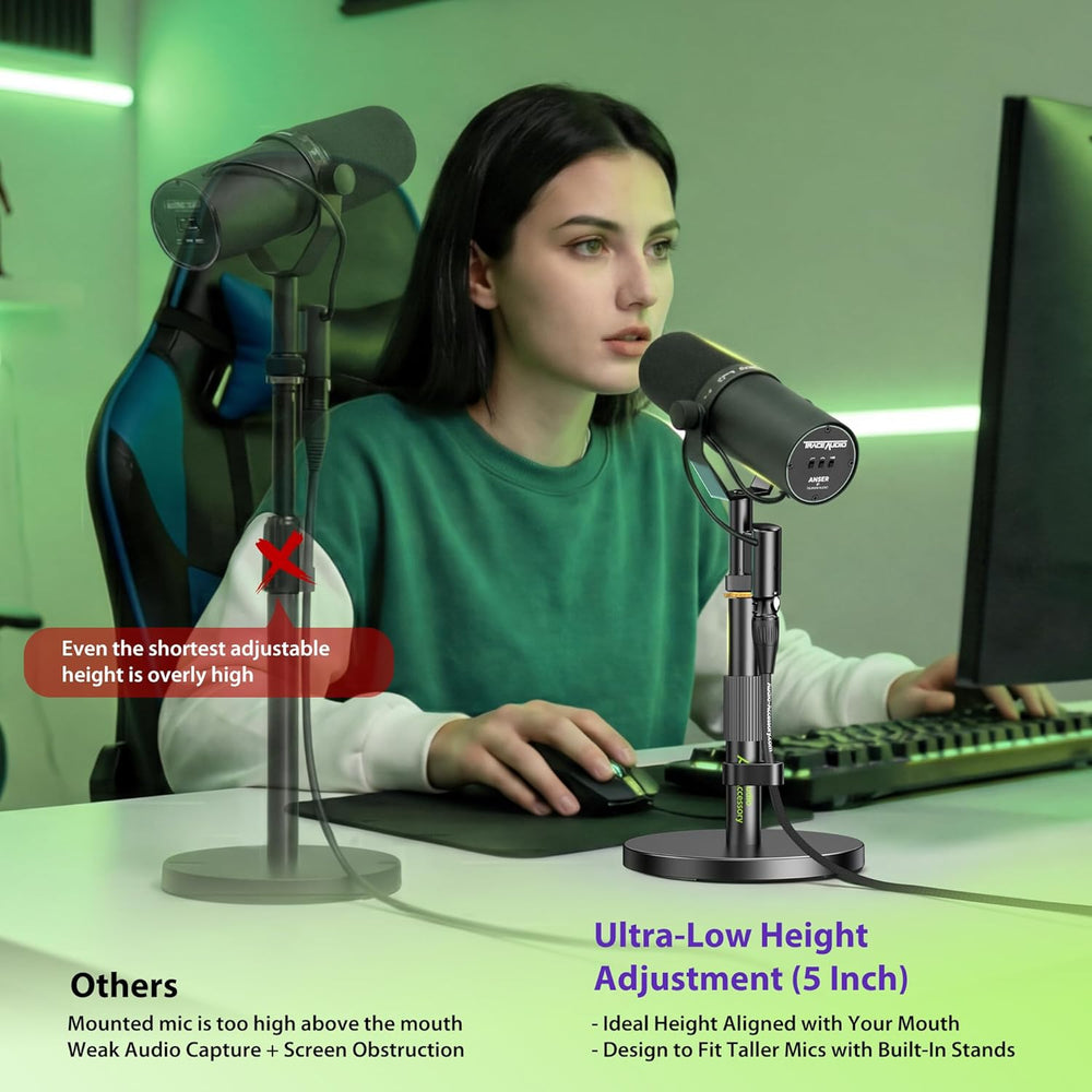 AA AUDIO ACCESSORY Short Mic Stand Desk, Ultra Low 5 Inch Adjustable