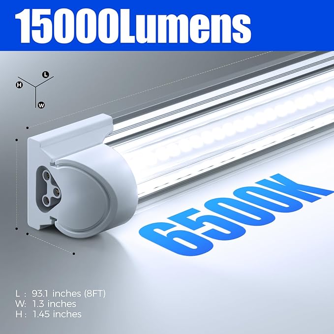 Barrina 8FT LED Shop Light, 100W 15000LM 6500K Super Bright White, Linkable T...