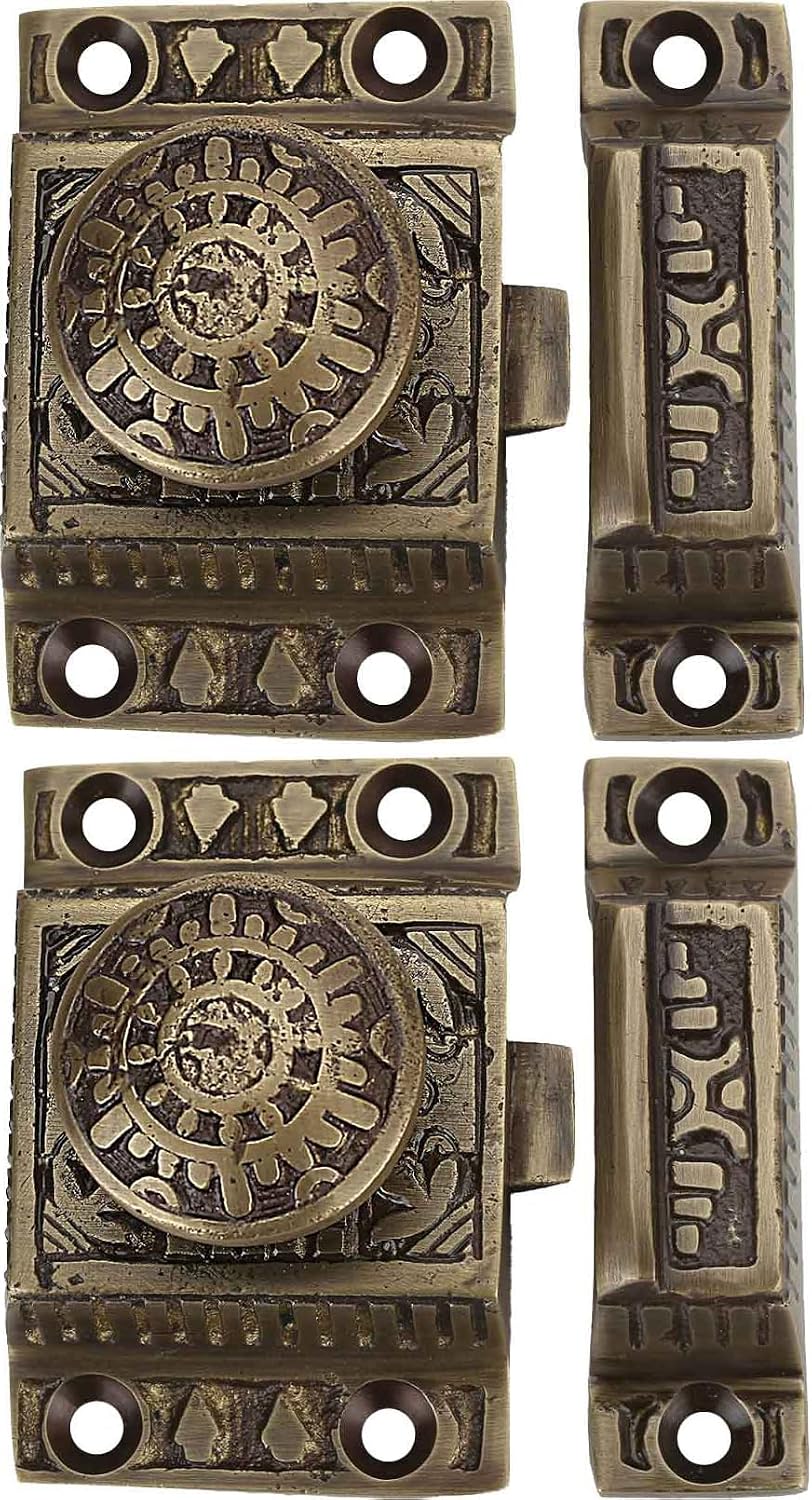 A29 Cabinet Latch, Solid Brass, Windsor Design, Set of 2, Antique Brass