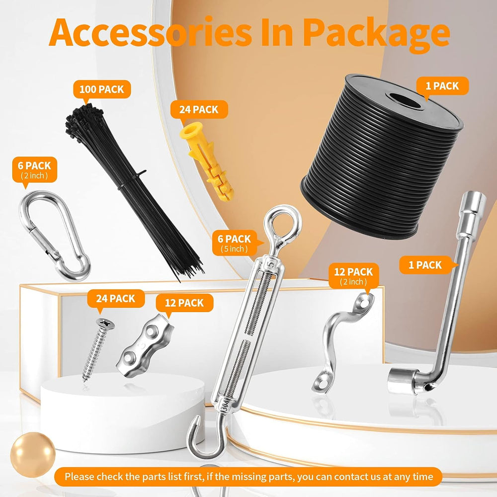 String Light Hanging Kit,164 Ft Nylon Coated Stainless Steel 304 Wire Rope, S...
