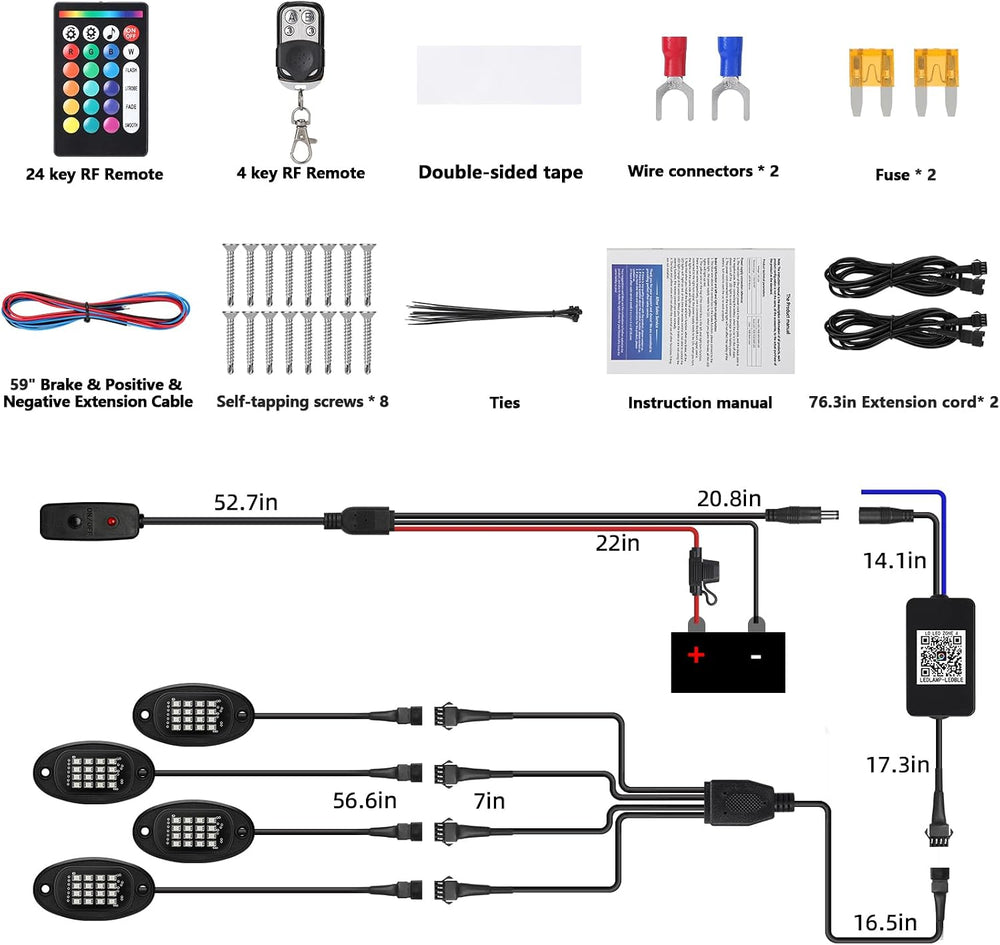 RGB LED Rock Lights Kit, 4 Pods Rock Lights for ATV UTV RZR SXS Golf Cart Tru...