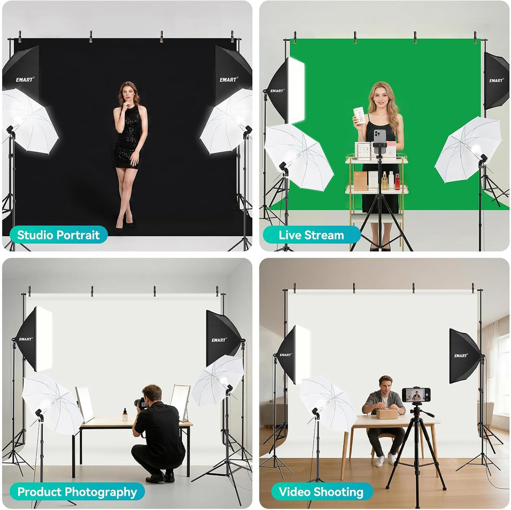 EMART Photography Lighting Kit 8.5x10Ft Backdrop Stand & 9.5x10FT Backdrops