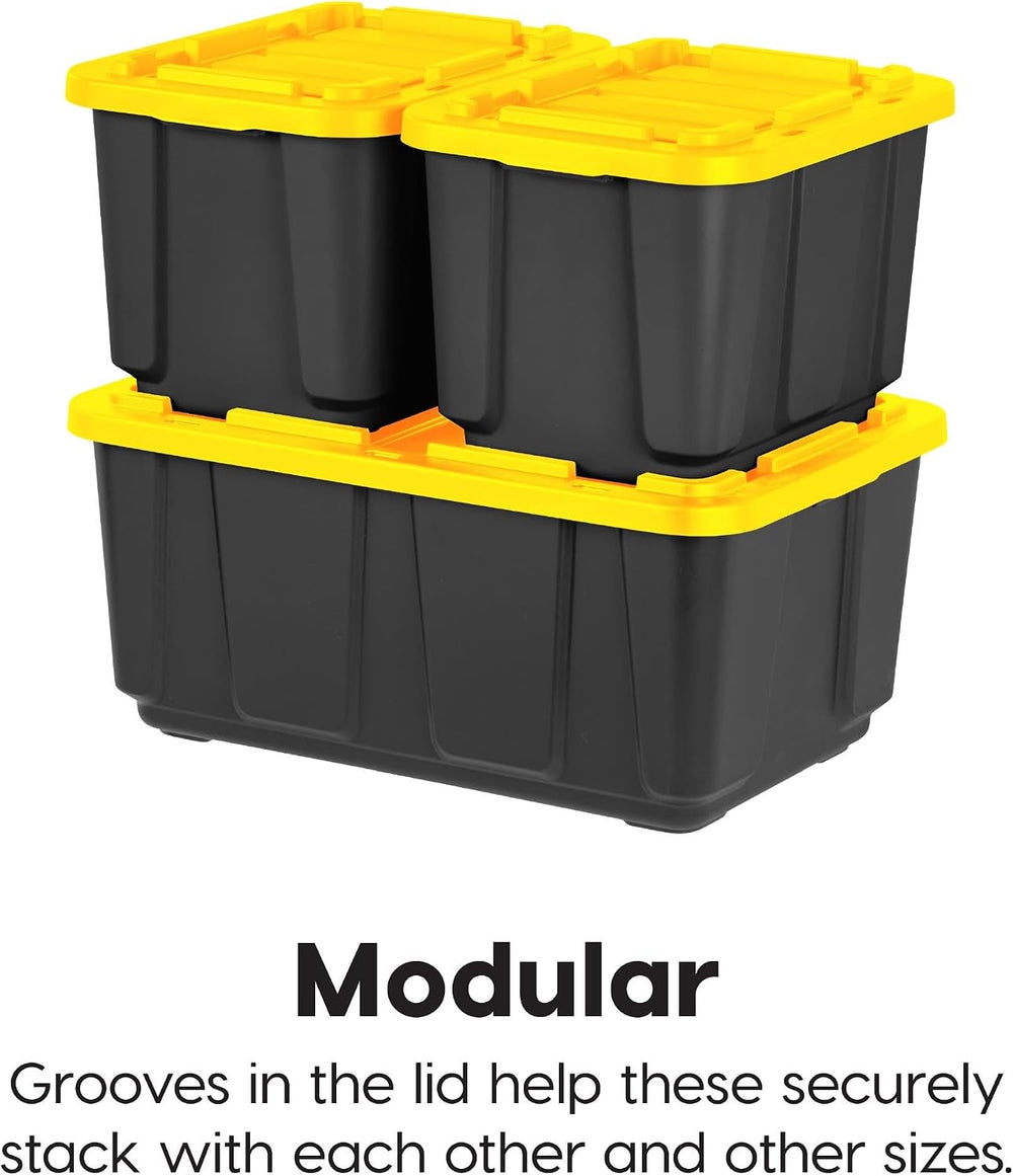 IRIS USA 4-Pack 12 Gal Heavy Duty Storage Tote Bins with Lids, Black/Yellow