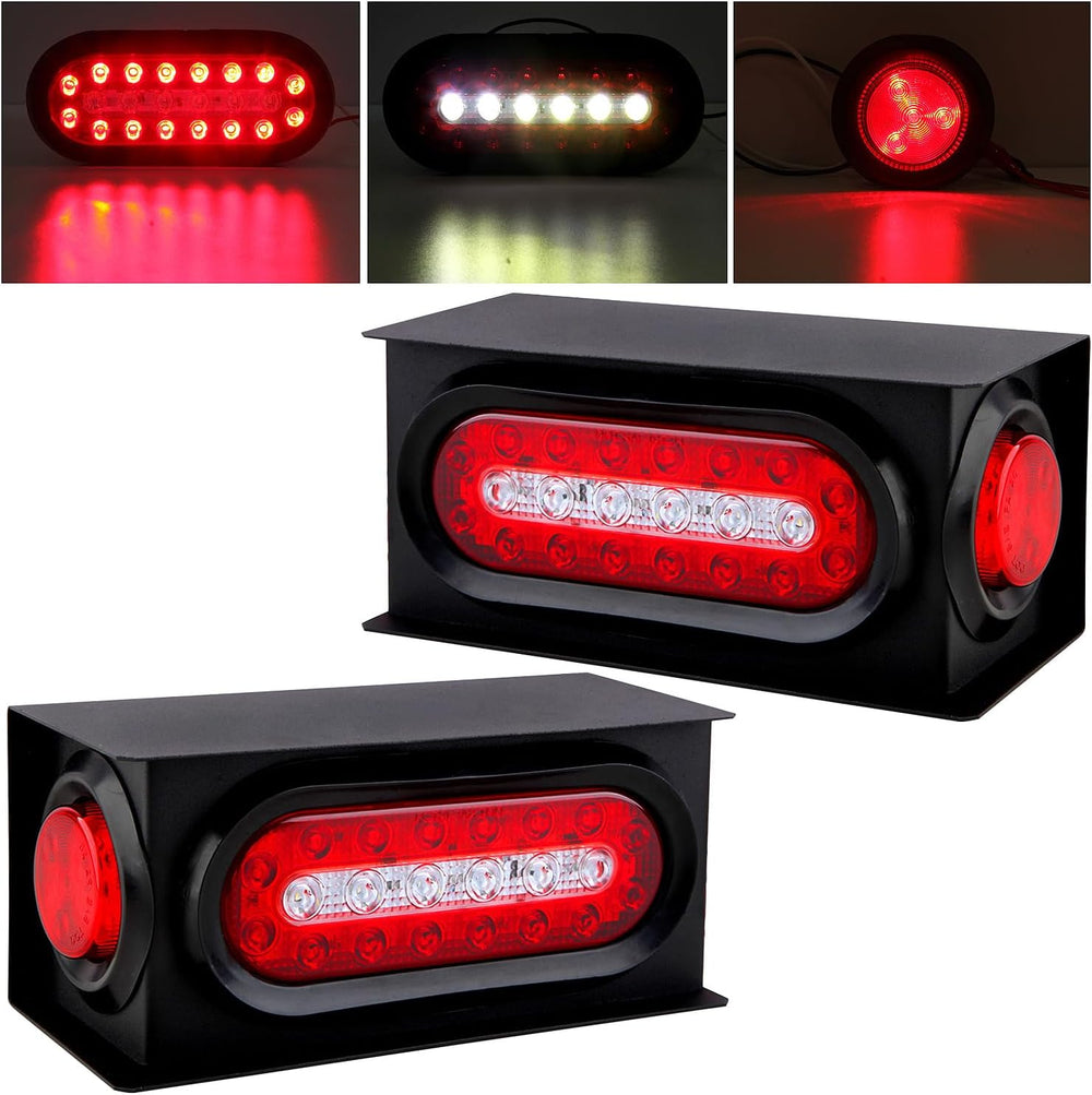 2Pcs Trailer Lights Steel Boxes Housing Kit 6inch&2inch marker Tail Lights