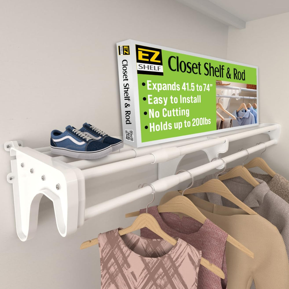 EZ Shelf - Expandable Closet Shelf with Hanging Rod - 41.5" to 74" ...