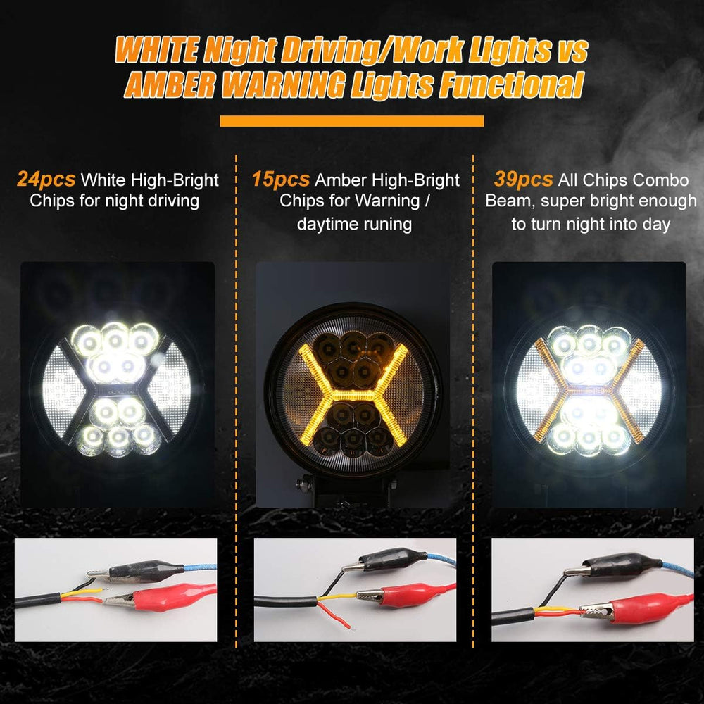 2PCS Round LED Pods Driving Lights Bar with Amber DRL Light - 117W 12000LM Fl...