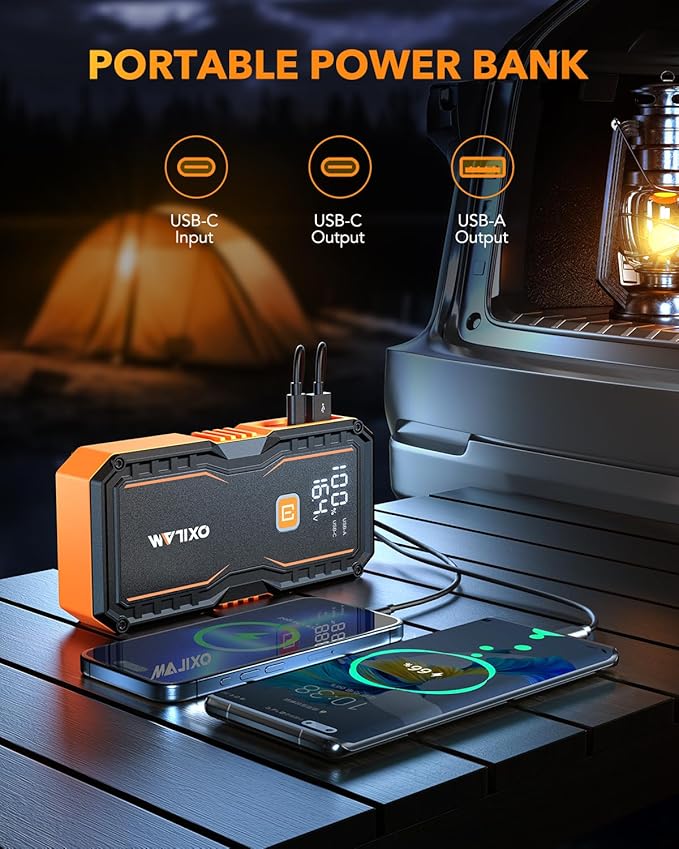 OXILAM Jump Starter 6000A for All Gas/12L Diesel, Car Battery Jumper Starter