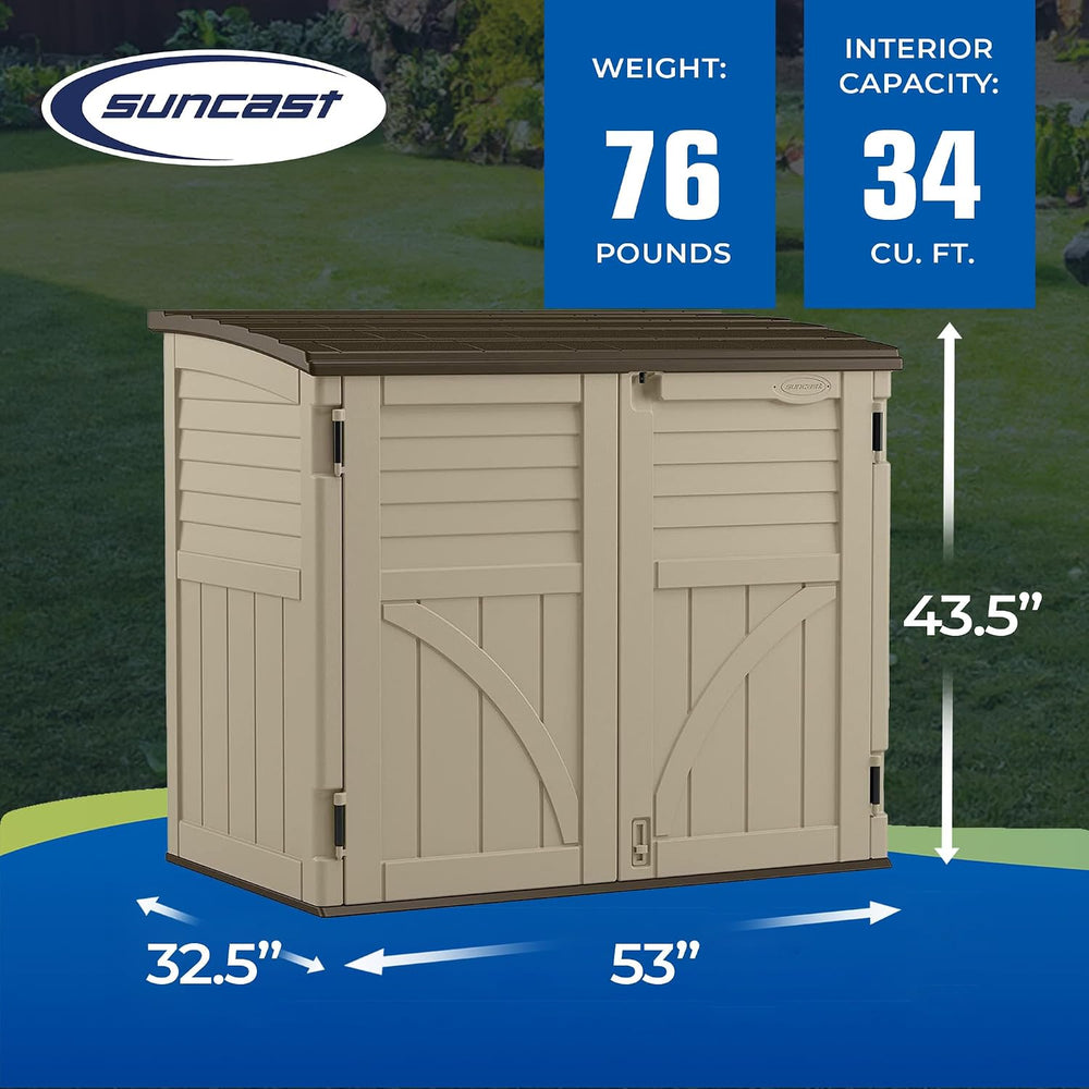 Suncast Horizontal Shed, Compact Outdoor Storage System, 34 Cu. Ft. Capacity,...