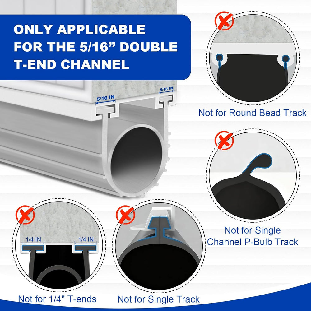 Garage Door Bottom Seal, 5/16 T-End Rubber Weather Stripping, 20 FT